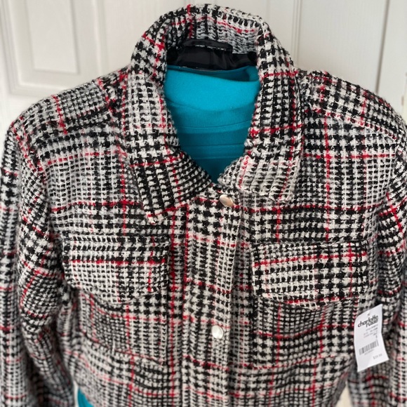 Brand new Charlotte russe Red black and white plaid bomber jacket, size S - Picture 7 of 7